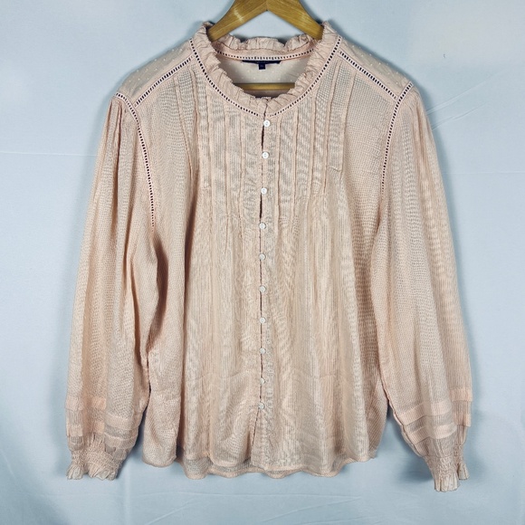 Quince Women Long Sleeve Lightweight Organic Cotton Textured Blouse XL Cottage - Picture 3 of 11